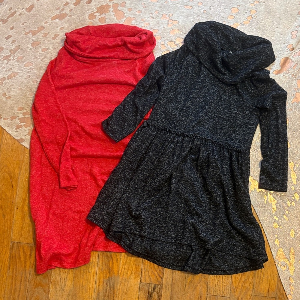 Girls' Long Sleeve Cowl Neck Dresses - Red and Black